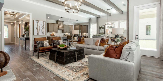 great room and island kitchen