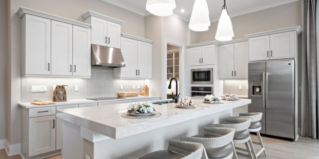 interior of a home, overlooking the island kitchen