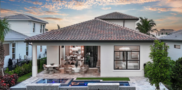 exterior of home showing pool and covered lanai