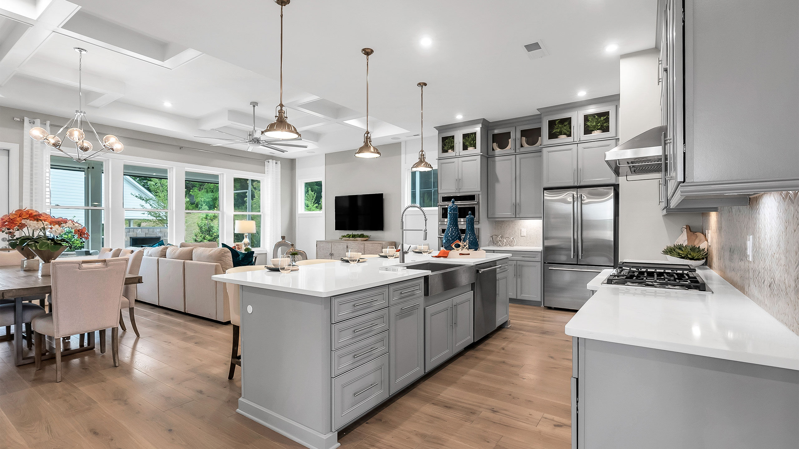 Open-concept model home interior at Cresswind at Sandy Creek