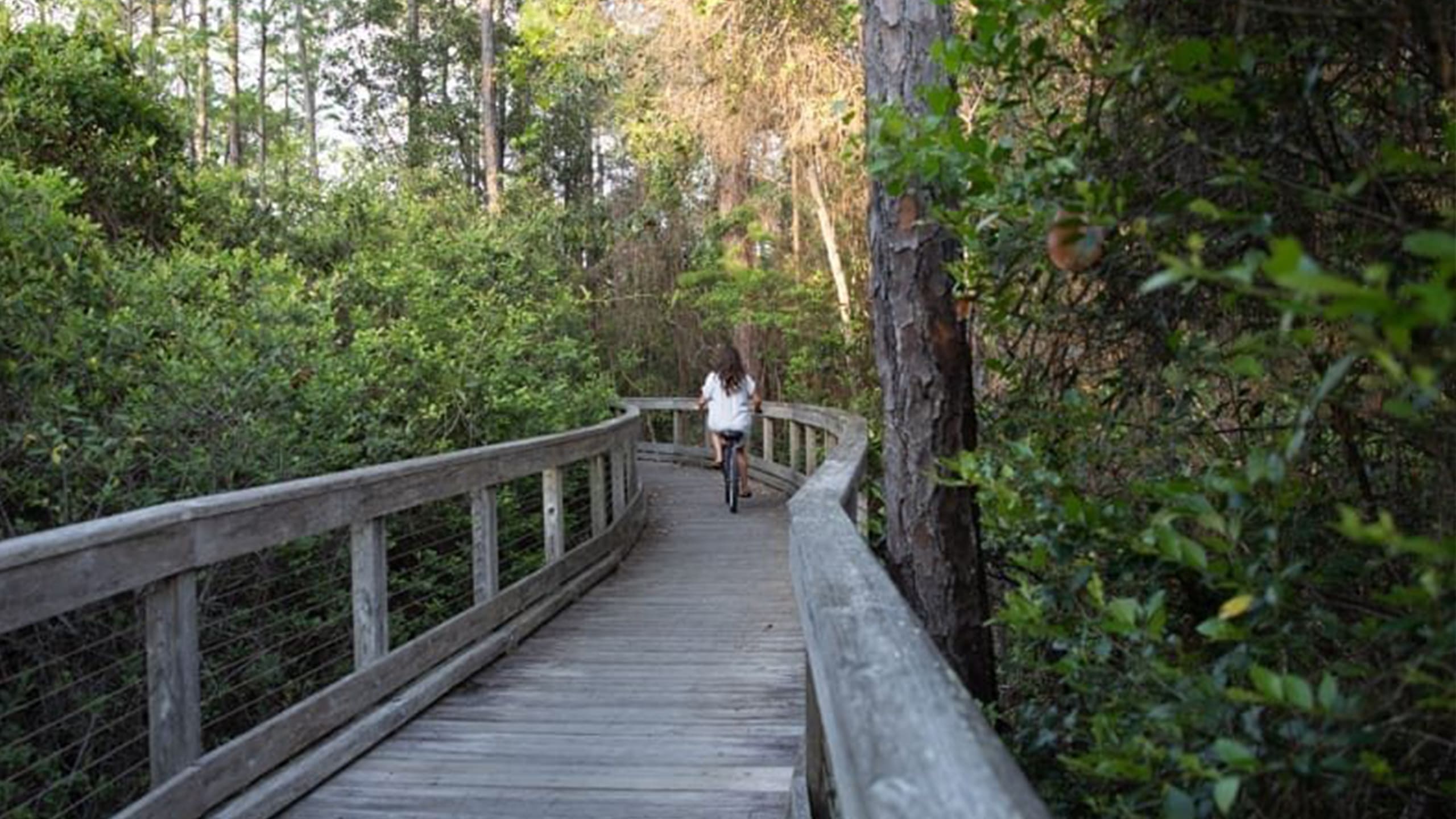 Cyclists riding through Rosemary Beach and 30A